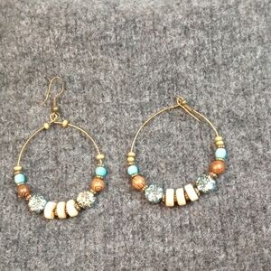 Elegant Vintage Boho Gold and Turquoise Hoop Earrings